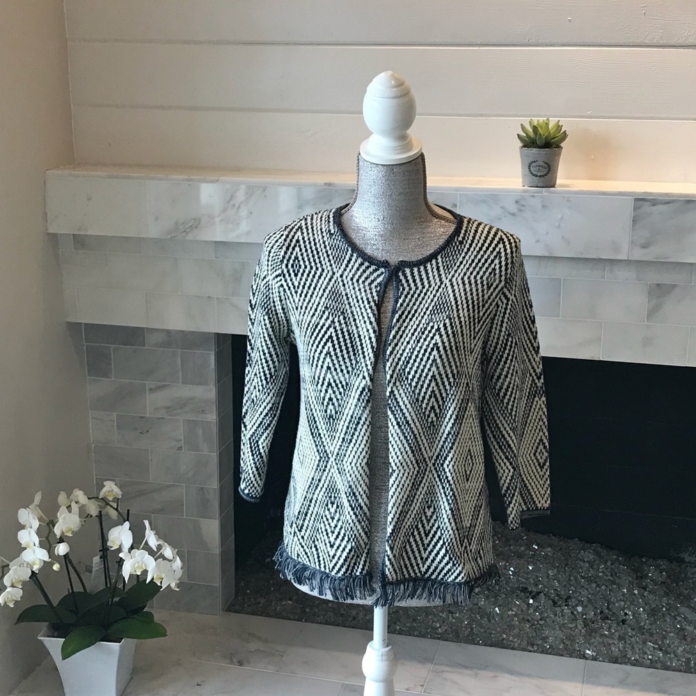 Chico’s Cotton Knit Diamond Pattern Jacket S EUC!